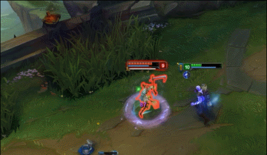 eq:当距离不够时,利用e技能击杀敌人身边的小兵,让e技能的印记扩散到