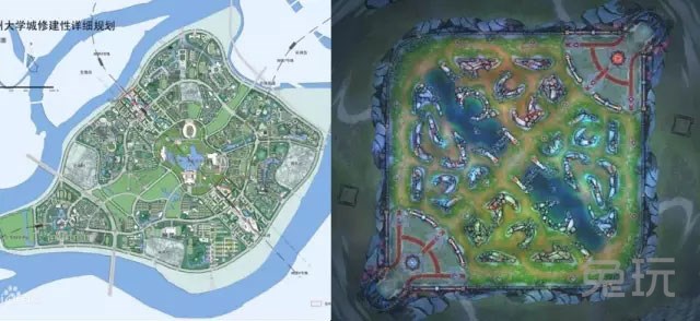 的科技流玩家自制出了一个 环360度全景的广州大学城版王者峡谷地图