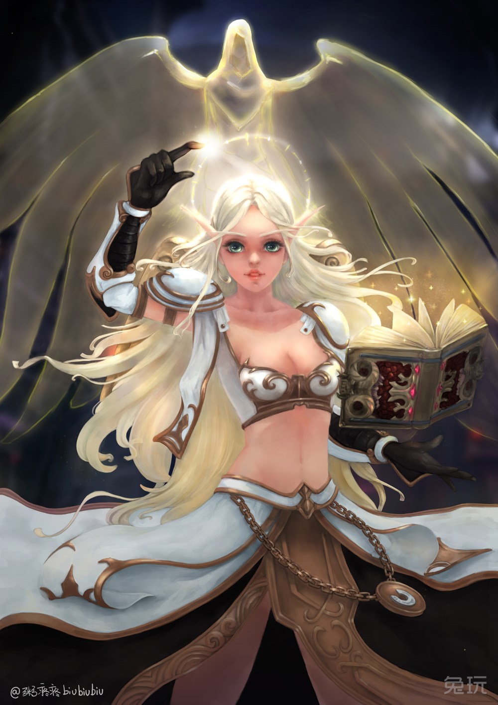 魔兽玩家绘画:美美的高洁血精灵牧师妹子